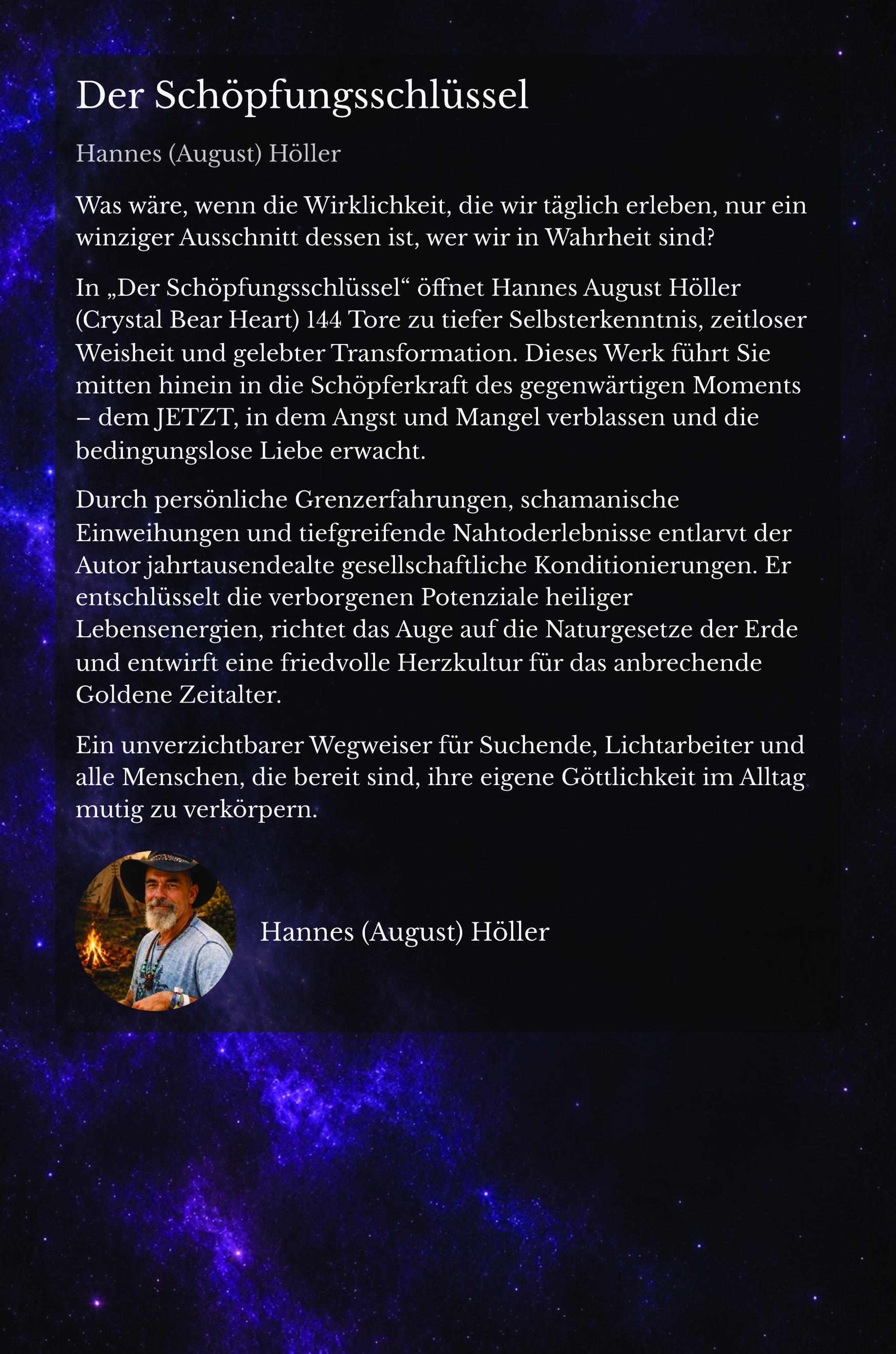 Hannes August Höller mit Hut und Halsketten am Lagerfeuer